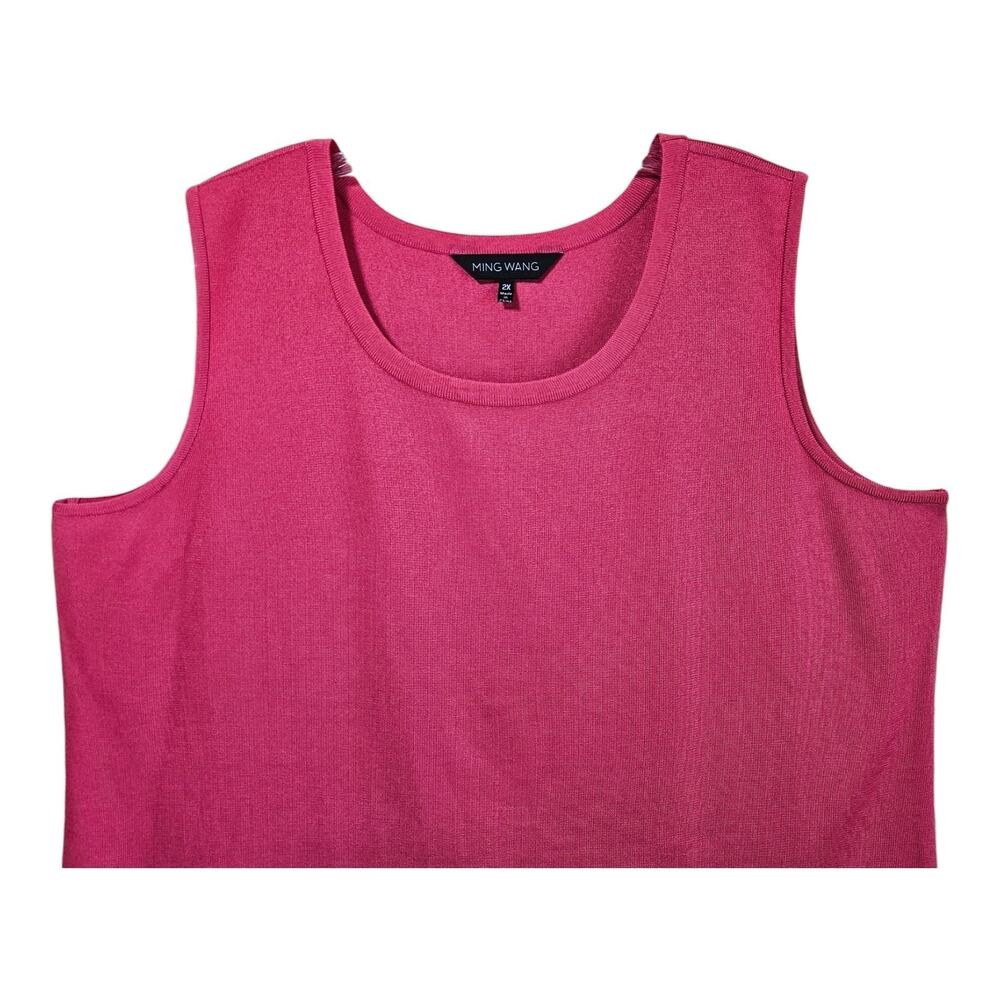 MING WANG Women's Plus 2X Tunic Tank Top Pink Sleeveless Capsule Wardrobe 48" - Picture 2 of 7